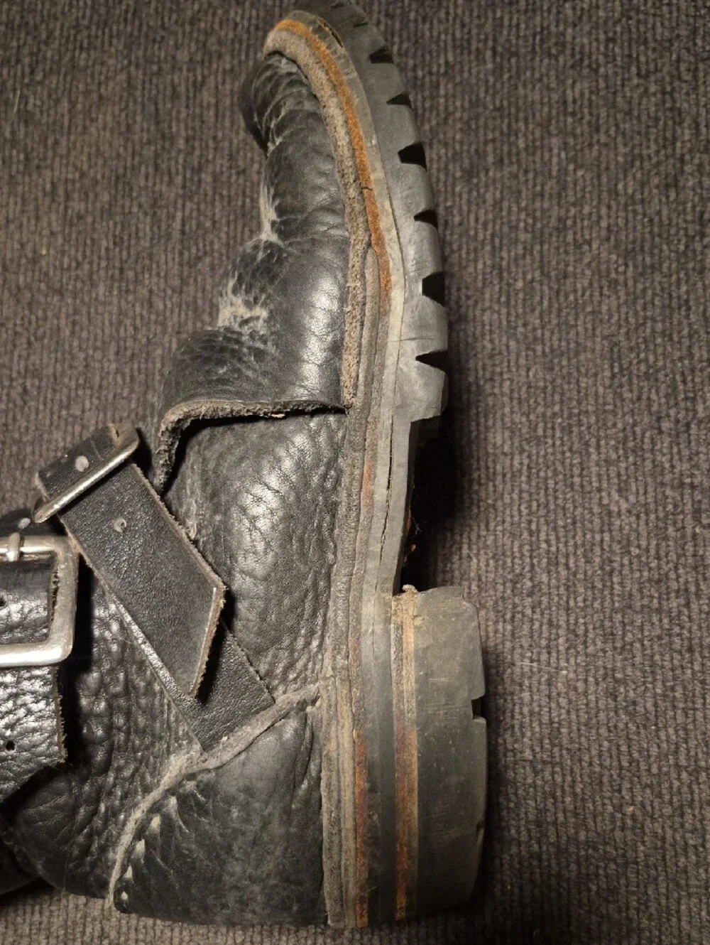Men's Black Leather Buckle Strap Moto Boots